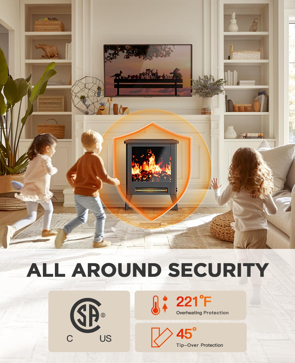 Silonn Electric Fireplace Heater, Quick Heating Portable Low Noise Fireplace with Temp Control, CSA Certified,18” Electric Fire Place with Overheat Protection Function for Living Room, Bedroom, Black