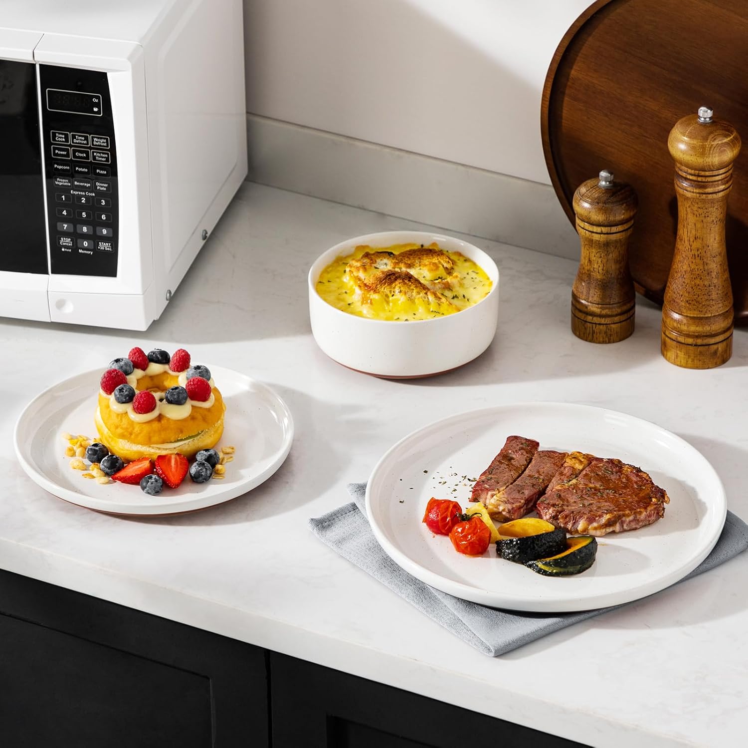MALACASA 12-Piece Stoneware Dinnerware Set - Modern Ceramic Plates & Bowls for 4 | Microwave & Dishwasher Safe, White, TARA Series