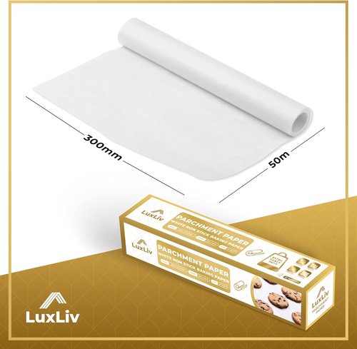 LuxLiv® Non-Stick White Parchment Paper Roll - 12" x 164 ft, Extra-Thick & Greaseproof for Baking