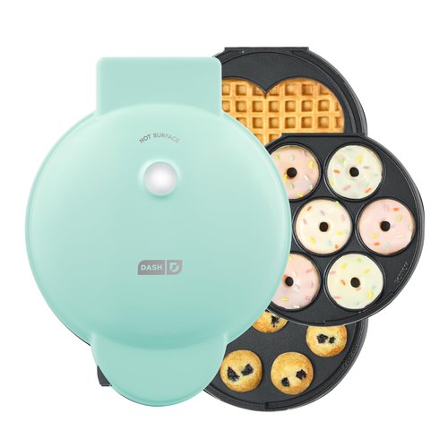 Dash MultiMaker® Treat Maker System - Make Mini Donuts, Cupcakes & Heart-Shaped Waffles - Interchangeable Plate Design - dishwasher safe Parts for Easy Cleanup - Aqua