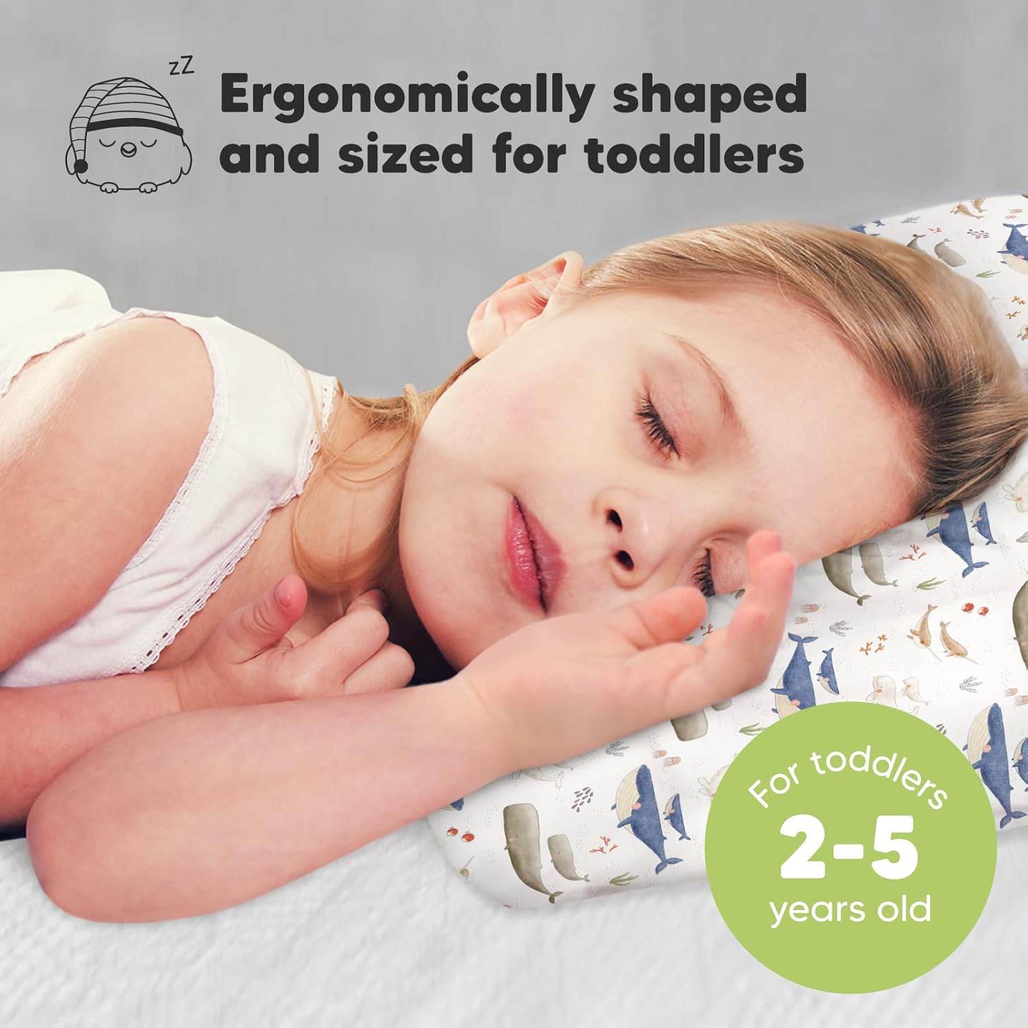 My Little Dreamy Toddler Pillow - Organic Cotton Travel Bed Pillow with Soft Pillowcase | 13x18, Machine Washable, Ideal for Ages 2-5 (Marine)