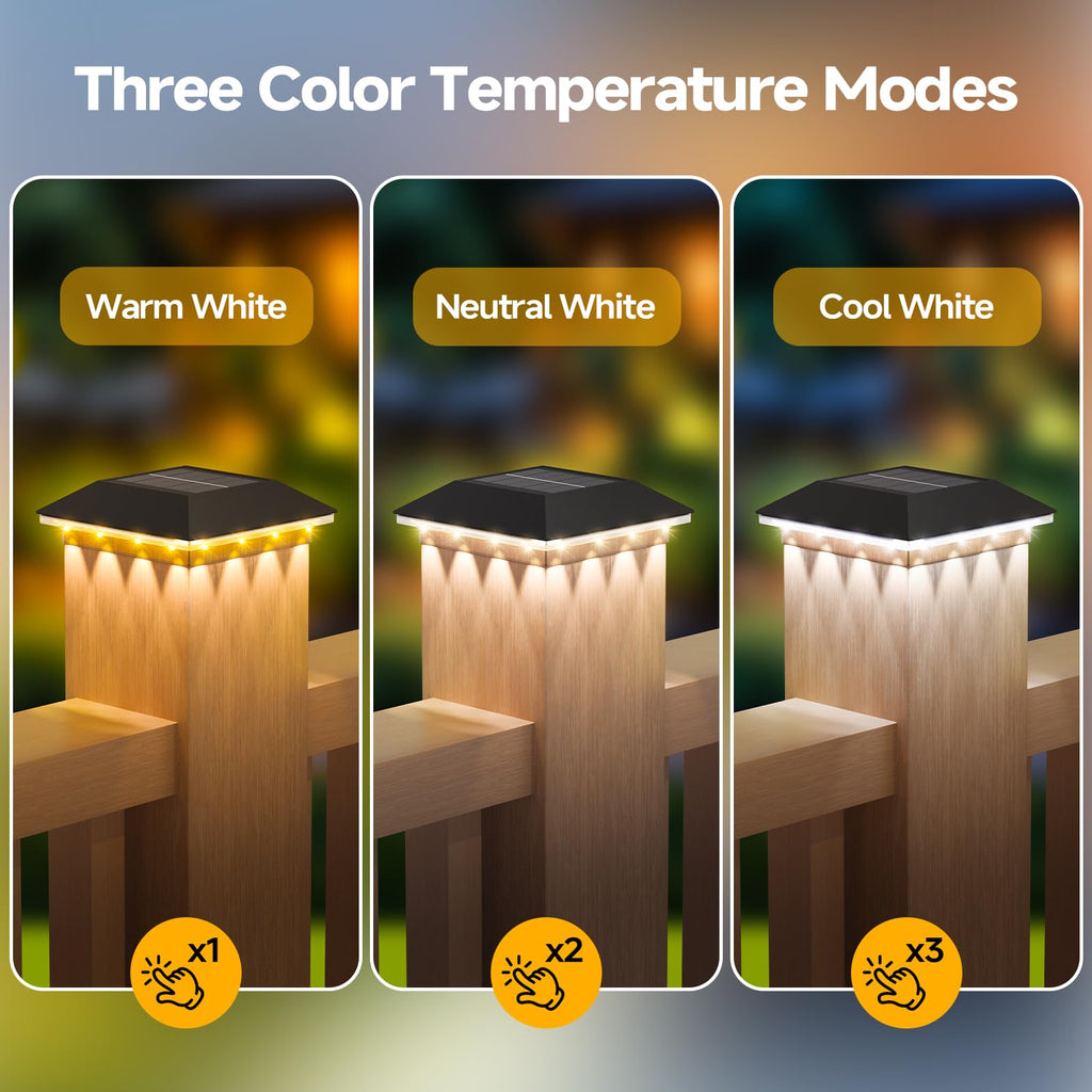 Mlambert 12 Pack Solar Post Cap Lights Outdoor - 3 Lighting Modes Waterproof LED Solar Post Lights Fit 3.5×3.5 Wood/4×4 Vinyl Fence Deck Posts, Black