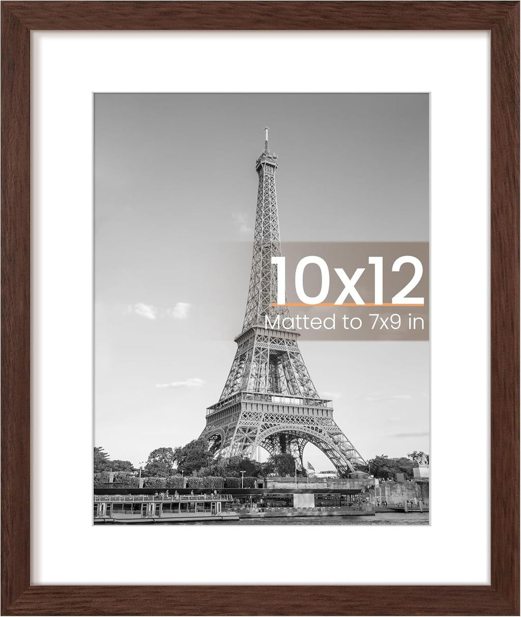 Upsimples 10x12 Picture Frame - Versatile Display for 7x9 Photos with Mat or 10x12 Without - Brown, 1 Pack