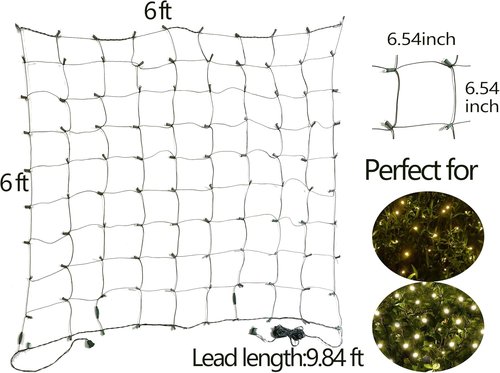 LED Christmas Net Lights by [Brand Name] - 144 Warm White LEDs for Outdoor & Indoor Decor | 6ft x 6ft Green Wire