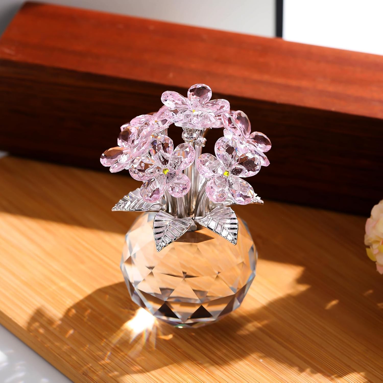 Ornalrist Pink Crystal Forget-Me-Not Flower Figurine - Meaningful Gift for Women & Moms | Collectible Glass Decor