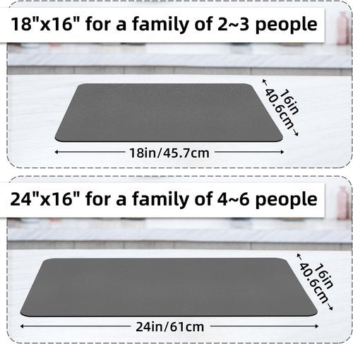 LOPNUR Dish Drying Mat - Super Absorbent Diatomite Kitchen Pad | 18"x16" Heat Resistant, Grey