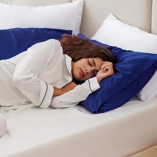Love's Cabin Satin Pillowcase Set - Cooling Standard Size 20x26 | Silky Smooth for Hair & Skin, Navy