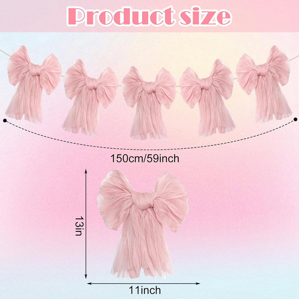 VitalCozy Pink Bow Garland Banner - Elegant Hanging Decorations for Birthday & Baby Showers