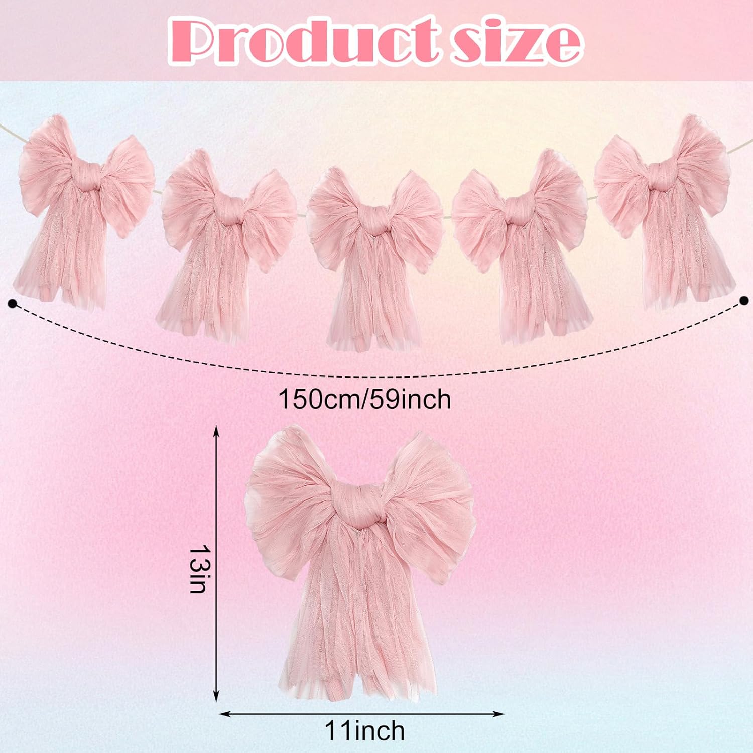 VitalCozy Pink Bow Garland Banner - Elegant Hanging Decorations for Birthday & Baby Showers