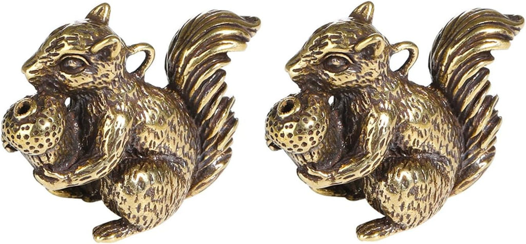 Skiennix Brass Squirrel Figurines - Antique Bronze Animal Decor | 2pcs Small Incense Holders (1.6x1.2x0.6in)