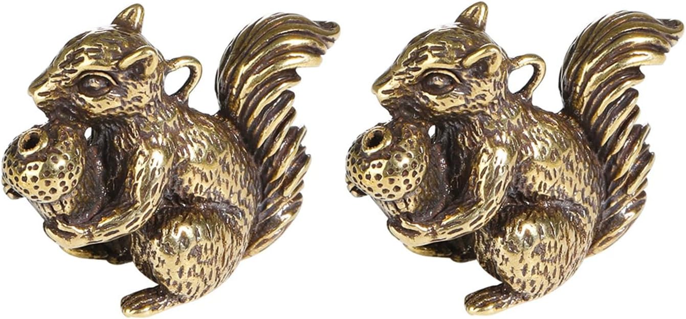 Skiennix Brass Squirrel Figurines - Antique Bronze Animal Decor | 2pcs Small Incense Holders (1.6x1.2x0.6in)
