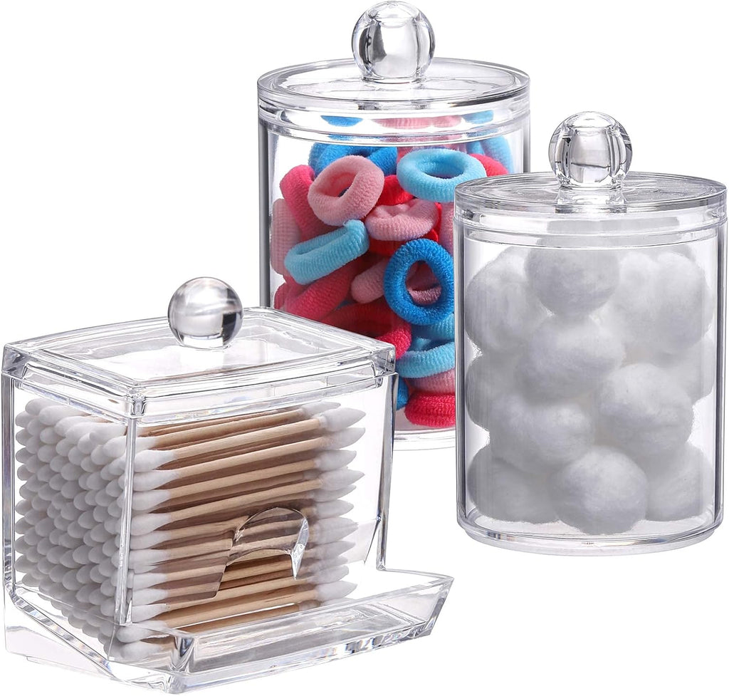 Tbestmax Cotton Ball & Swab Dispenser - 3-Piece Apothecary Jar Organizer for Bathroom Storage