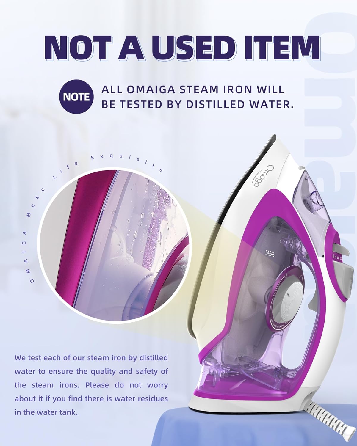 Omaiga Steam Iron - 1750W Fast Heating with 15.21oz Water Tank & Ceramic Soleplate | Self-Cleaning, Anti-Drip