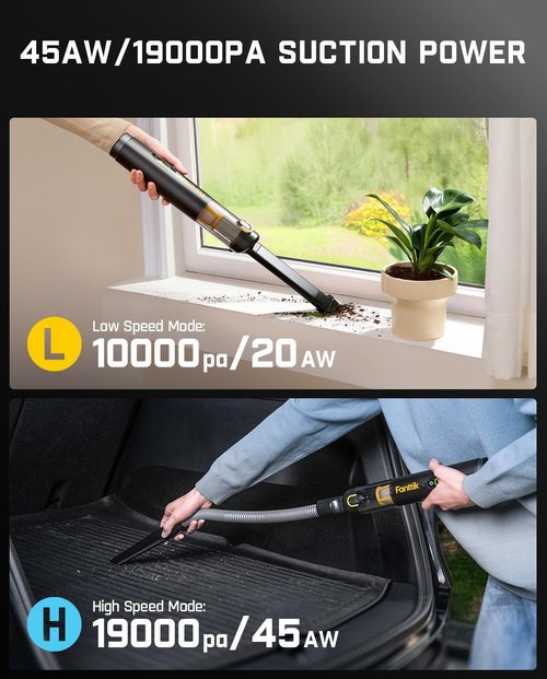 Fanttik Slim V10 APEX Cordless Car Vacuum - 4-in-1 Portable Handheld with 19kPa Suction Power | Smart Digital Display, 2 Modes (Black)