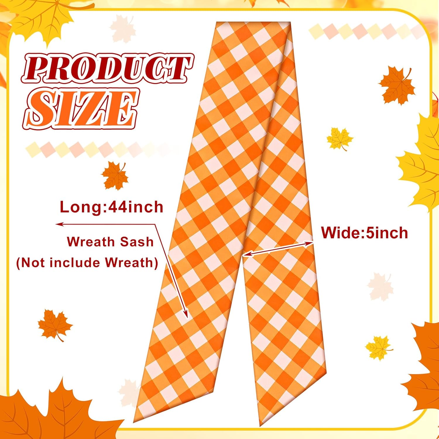 VitalCozy Fall Check Wreath Sash - Satin Ribbon for Monogrammed Decor | Indoor/Outdoor Use