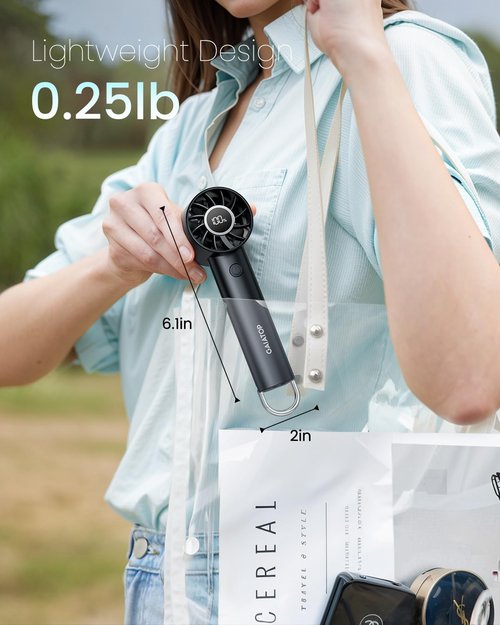 Gaiatop Portable Mini Fan - 3 Speed Handheld Cooling Fan with Power Display & Flashlight | USB Rechargeable, Lightweight, Black