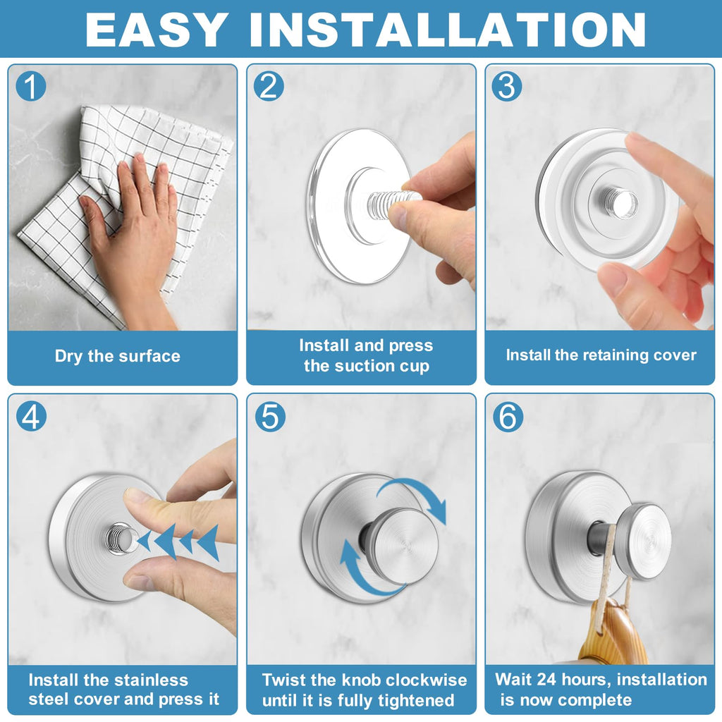 Hviiso Suction Cup Hooks for Glass Window, Mirror, Wreaths - Shower Hooks for Inside Shower, No Drill Towel Hooks for Bathrooms, Bath Robe Coat Looafh Hook for Hanging - Silver(2 Pack)