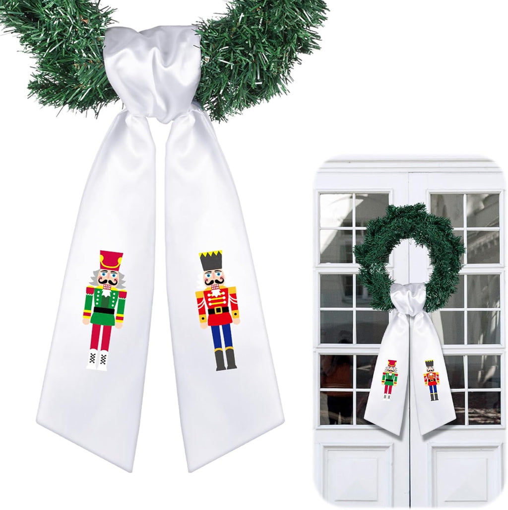 Skiennix Wreath Sash - Satin Blank Sashes for Embroidery | Indoor/Outdoor Home Decor (Red, White, Nutcracker)