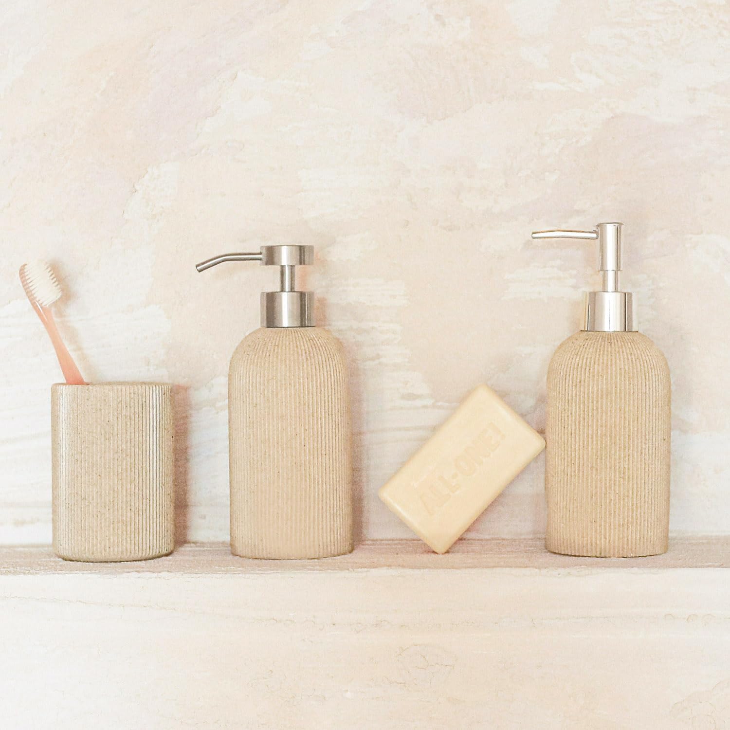 Skiennix Toothbrush Holder - Modern Sand Beige Bathroom Organizer | Rust-Proof Unbreakable Resin