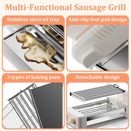 Hot Dog Roller, 3 in 1 Hot Dog Machine 6 Rollers, 3-Speed Control Hotdog Roller Grill, Non-Stick Removable Grilling & BBQ Plates, for Family Gatherings & Outdoor BBQ, Easy to Clean