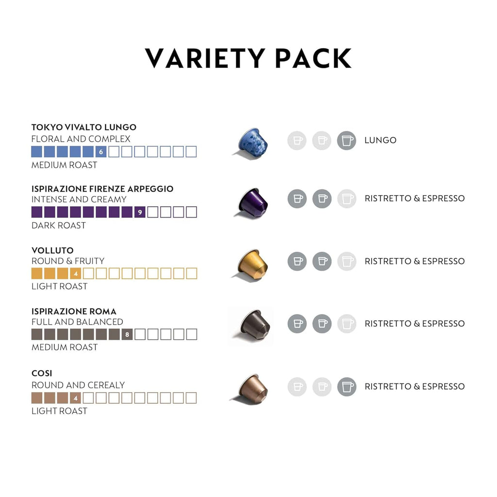 Nespresso Ispirazione Variety Pack - 50 Count Espresso Coffee Pods | Mild, Medium & Dark Roast
