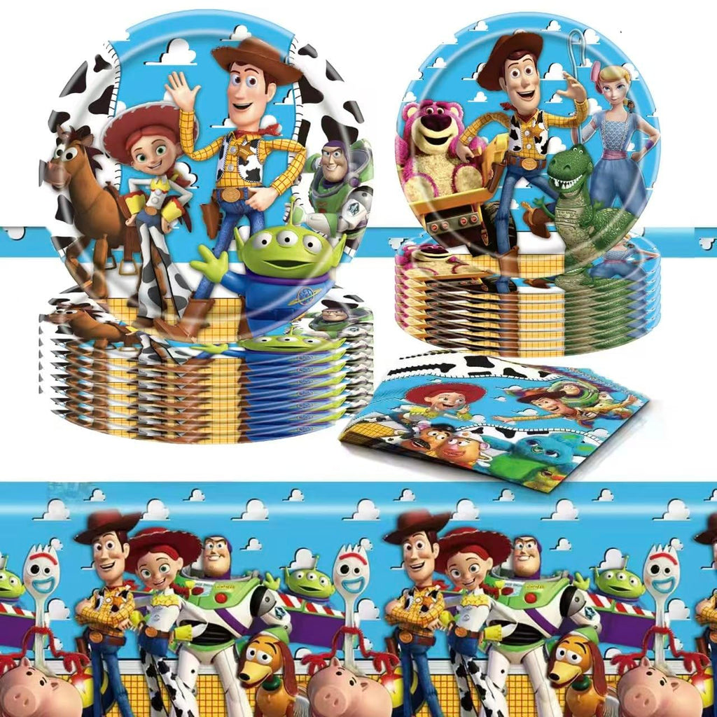 61 Pcs Toy Story Birthday Party Supplies Set, Plates, Cups, Utensils, Napkins, Tablecloth