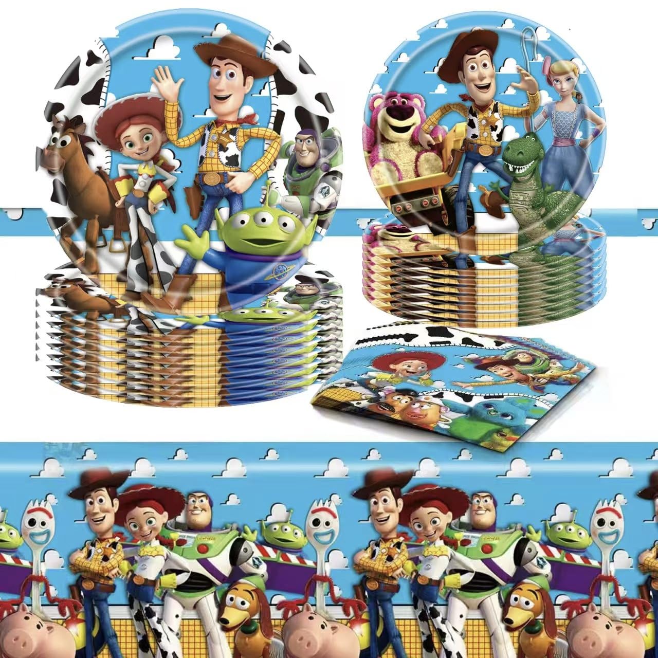 61 Pcs Toy Story Birthday Party Supplies Set, Plates, Cups, Utensils, Napkins, Tablecloth