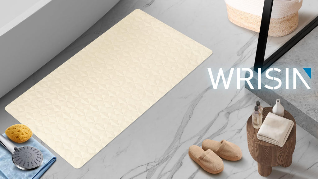WRISIN Non Slip Bathtub Mat for Bath Tub Shower - Natural Rubber Mat with 241 Suction Cups - Soft Bathroom Safety Mat - Unique Diamond Pattern - Fatigue Relief - Machine Washable - 16 × 28 Inch