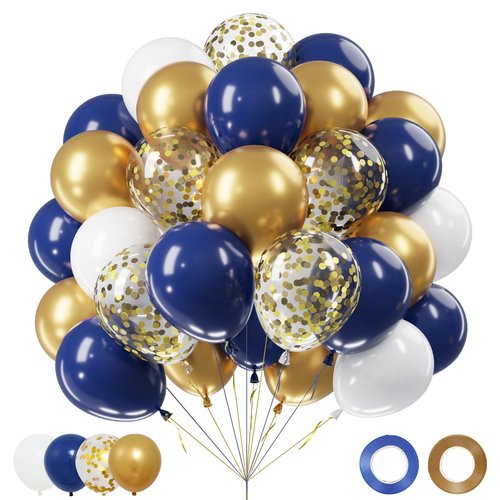 Netnology Navy Blue Gold Balloons Set, 60Pcs 12 Inch Navy Blue White Metallic Gold and Gold Confetti Latex Balloon for Birthday Baby Shower Bridal Shower Wedding Graduation Party Decorations