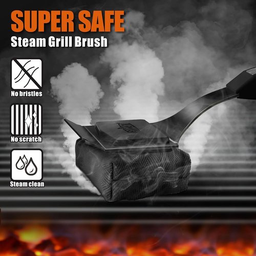 GRILLART Grill Brush - Bristle-Free BBQ Cleaner with Replaceable Head for Cast Iron & Stainless Steel Grates | Dark Black