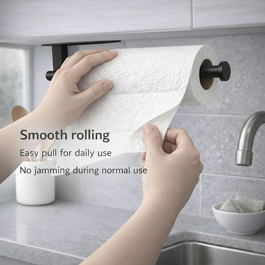 Skiennix Paper Towel Holder - Self-Adhesive or Screw Mount | Durable Black SUS304 Stainless Steel for Kitchen & Bathroom
