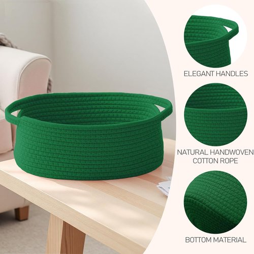 JMvicyroam Woven Storage Baskets - Small Rope Bins with Handles for Organizing | Green | 2 Pack