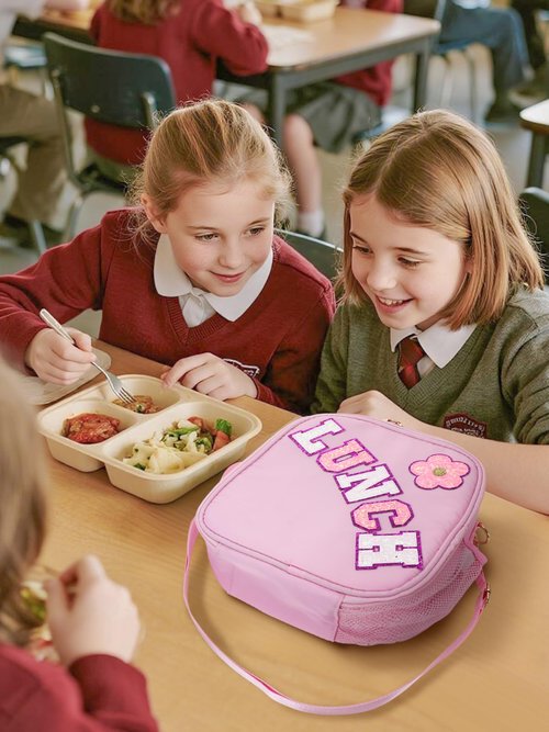 Alphatool Insulated Kids Lunch Bag with Adjustable Strap - Reusable Easy to Clean Lunch Bag for Girls, Hold Kids Lunch Box Snacks Water Bottles for School, Pink