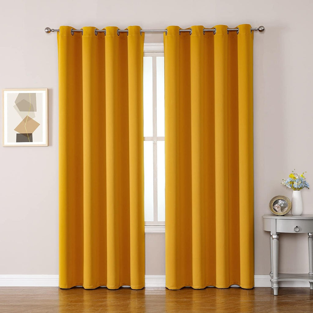 ChrisDowa Blackout Curtains - Room Darkening Thermal Insulated Grommet Panels | Mustard Yellow, 52 x 90 Inch