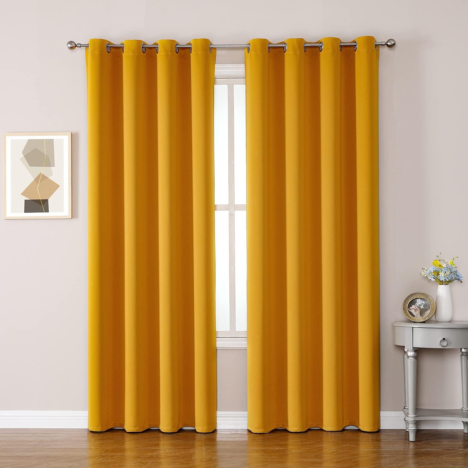 ChrisDowa Blackout Curtains - Room Darkening Thermal Insulated Grommet Panels | Mustard Yellow, 52 x 90 Inch