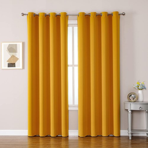 ChrisDowa Blackout Curtains - Thermal Insulated Room Darkening Panels, Mustard Yellow, 52 x 108 Inch Set