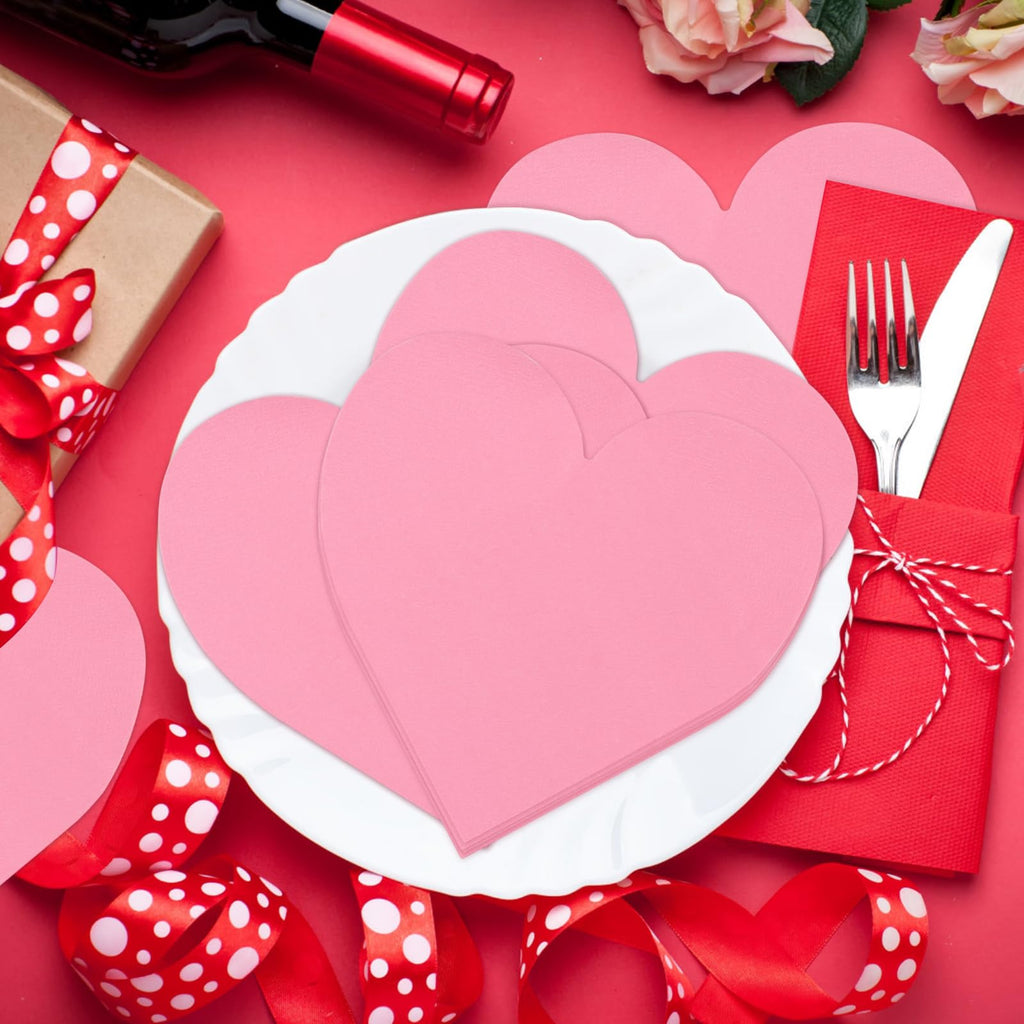 FOIMAS 100pcs Valentine Heart Paper Napkin,Disposable Pink Heart Cocktail Napkins for Anniversary Valentine's Day Party Wedding Birthday Table Decoration Supply