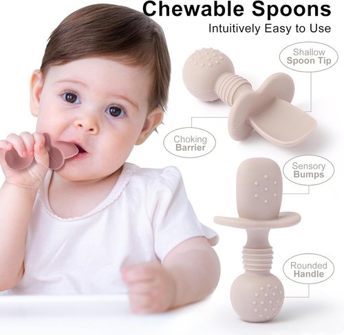 Eascrozn Baby Spoons and Forks Set - Silicone Self-Feeding Utensils for Toddlers | BPA-Free, 6-Pack