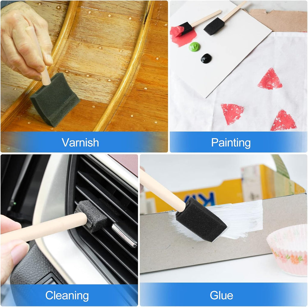 Skiennix Foam Paint Brushes - 24 Pcs Wood Handle Sponge Brushes for Painting & DIY Crafts | 1'', 2'', 3'' Sizes