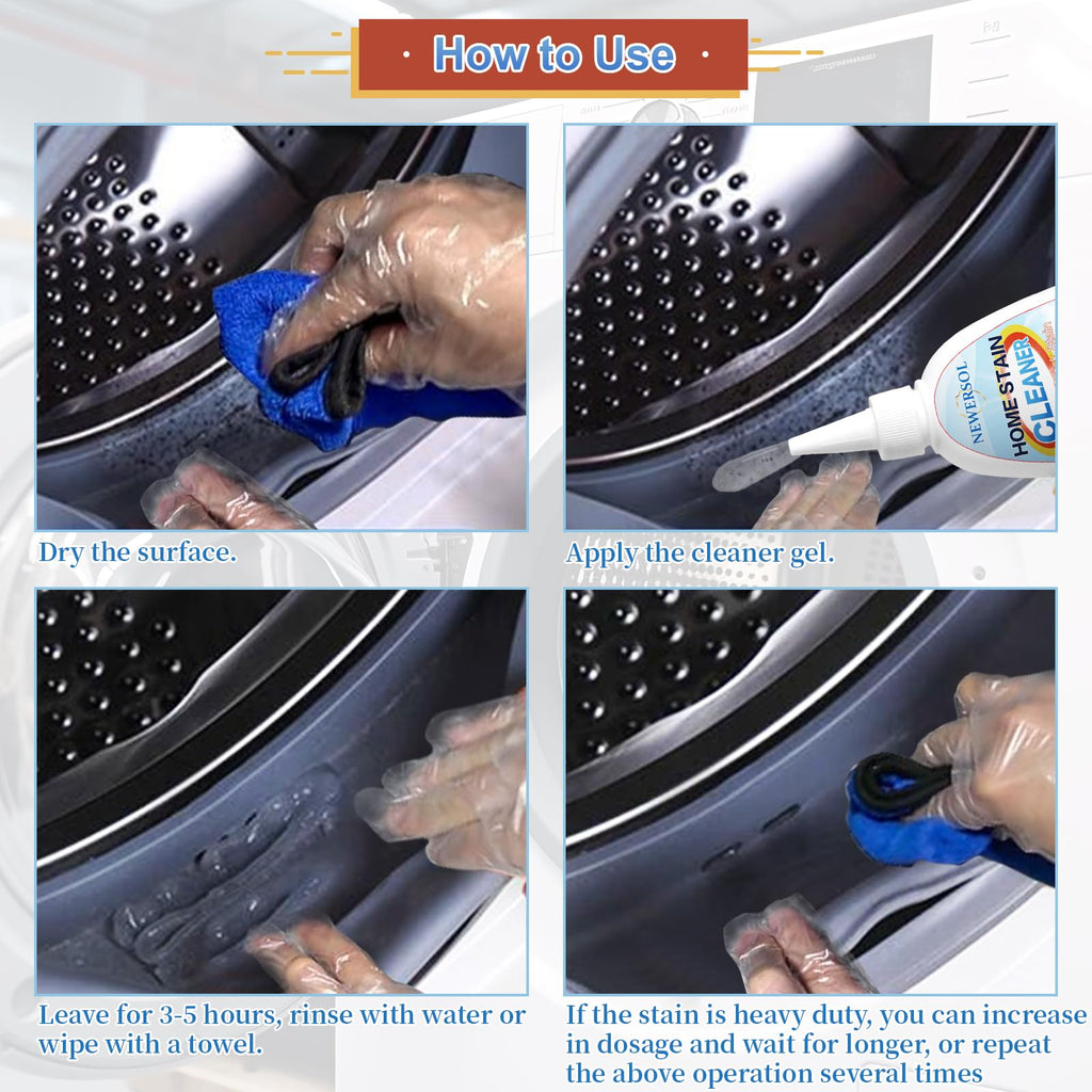 NEWERSOL Black Stain Remover Gel Washing Machine Cleaner Front Loader Grout Cleaner Home Stain Removal Gel for Washer Kitchen Sink Showers Bathroom and Floor Tile 8Fl Oz