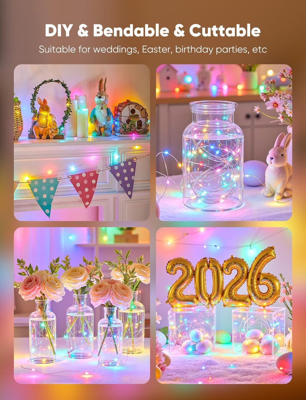 Minetom 12 Pack Pastel Christmas Lights - 7ft Battery Operated LED Fairy String Lights | Waterproof Easter Decor