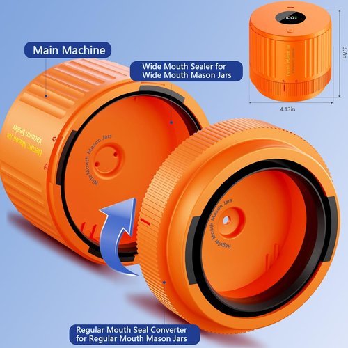 LOVE MOMENT Electric Mason Jar Vacuum Sealer Kit - Ideal for Wide & Regular Mouth Jars - Orange