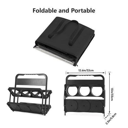Reusable 6 Cup Drink Carrier with Handle and Insulated Food Delivery Bag, Portable Plastic Cup Caddy, 26L Grocery Cooler Box for Car Delivery, Travel, Picnic(Black)