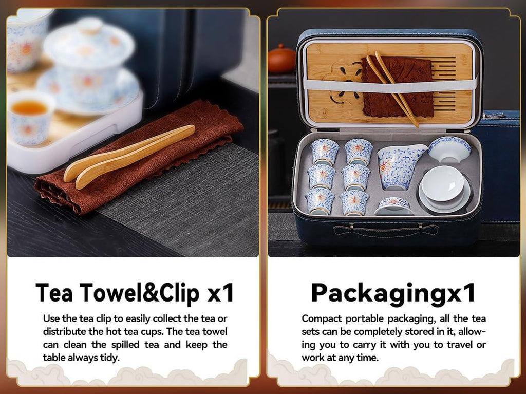 REOWONU Japanese Tea Set Traditional with 6 Cups, Chinese Gongfu Tea Set for Adults, Gold-plated Edge Craftsmanship (Entwined lotus 6cups)