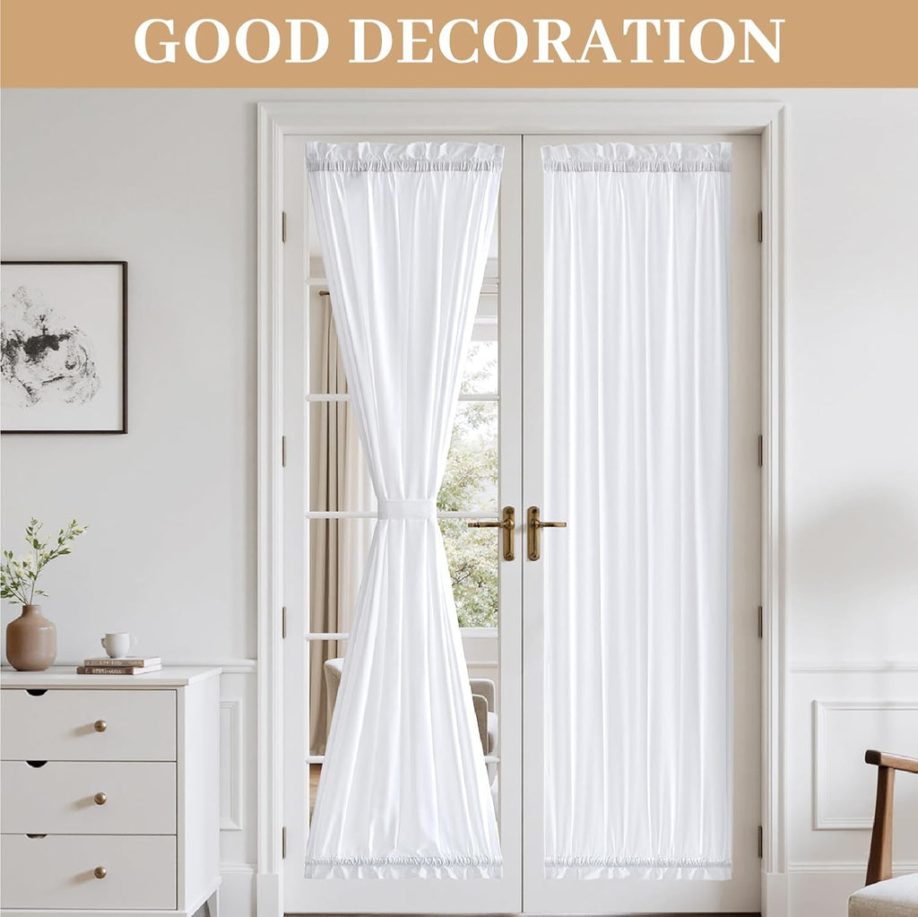MIULEE French Door Curtains - Non-See-Through Privacy Light Filtering Sheer Drapes | White, 26 x 72 Inches, 2 Panels