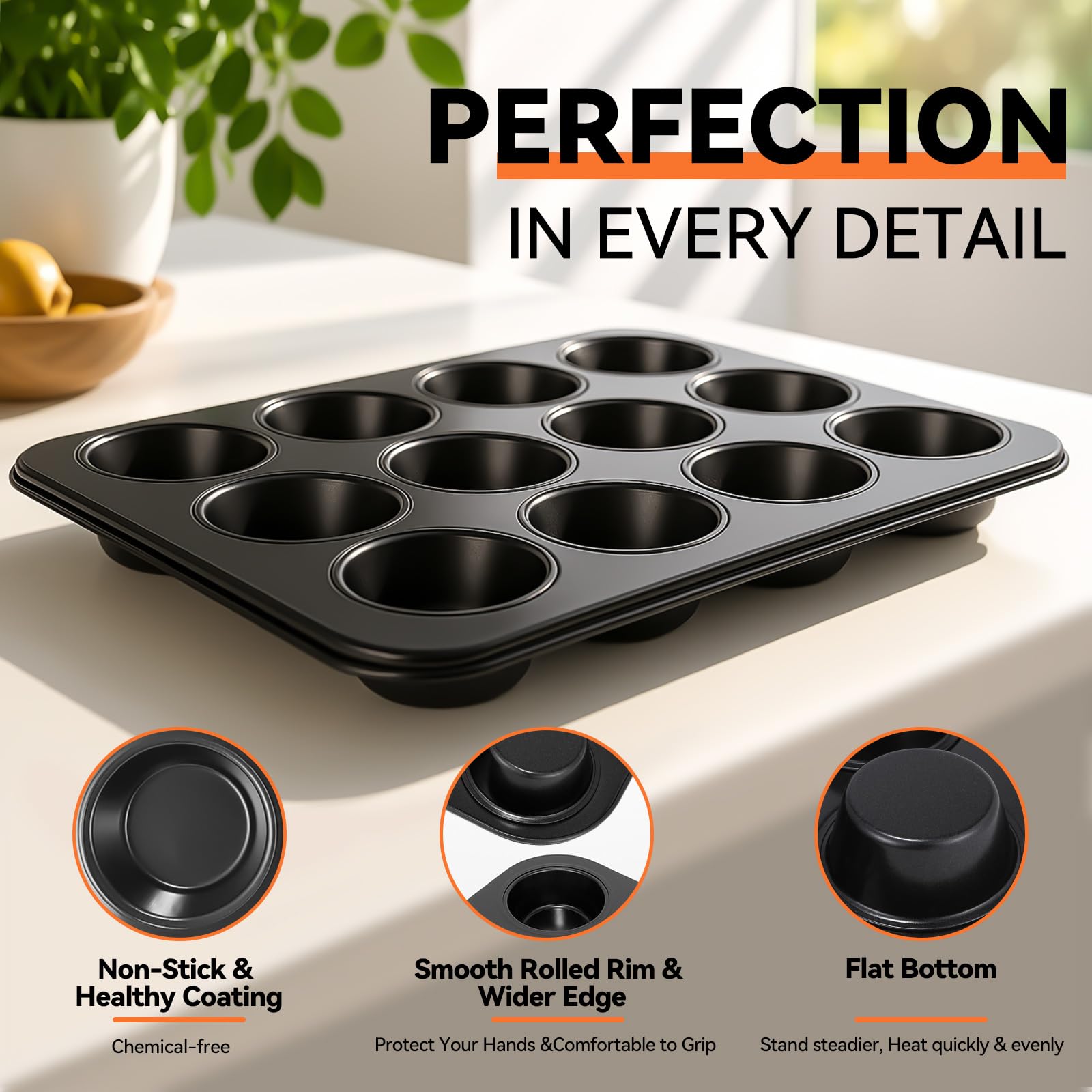 Yoehka 2 Pack Muffin Pan for Baking, Nonstick Cupcake Pan Set, Standard 12-Cups Muffin Tin for Baking Cupcakes, Carbon Steel Baking Supplies