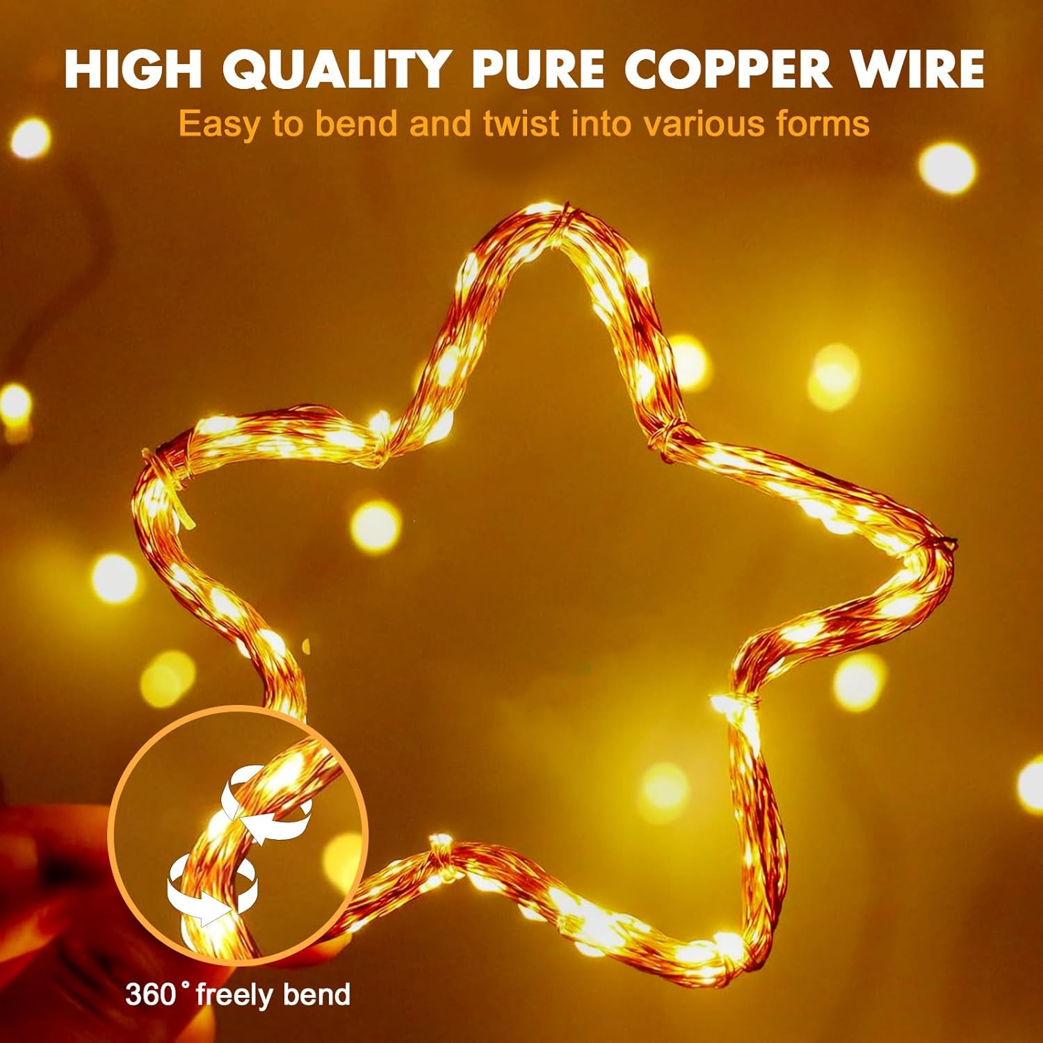Skiennix 33ft 100 LED Fairy Lights - Warm White Waterproof Copper Wire String Lights for Indoor/Outdoor Decor