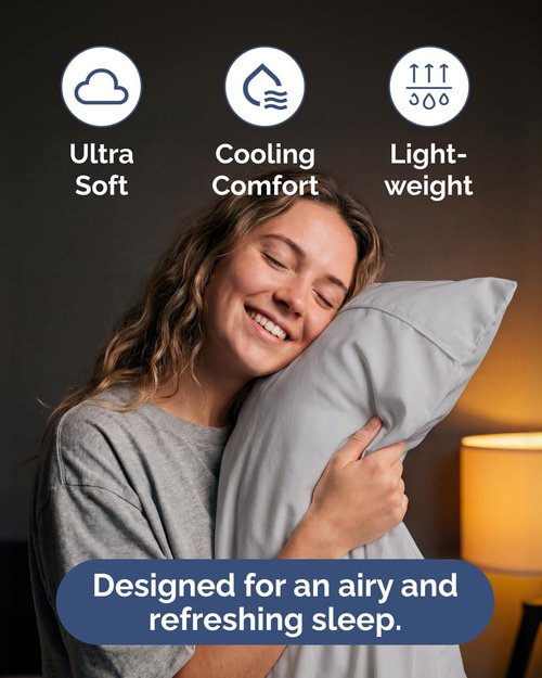 Lightweight Bed Sheet Set by [Brand Name] - Cooling Full Size Bedding for Hot Sleepers - Breathable with Deep Pockets - 1 Flat, 1 Fitted, 2 Pillowcases - Wrinkle Resistant - Light Grey