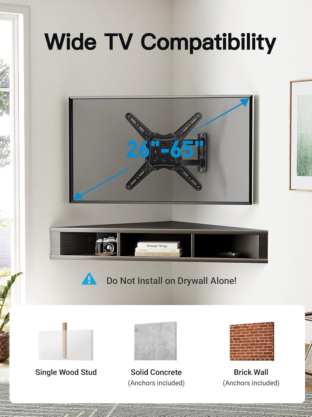 Pipishell Full Motion TV Wall Mount - Articulating Arms for 26-65 Inch TVs | Max VESA 400x400mm, 77 lbs Capacity