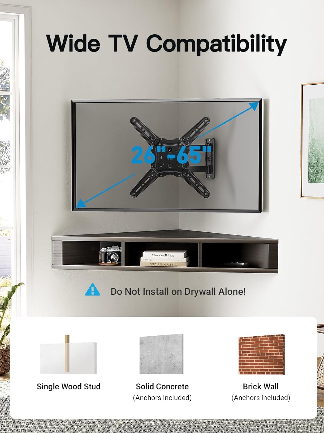 Pipishell Full Motion TV Wall Mount - Articulating Arms for 26-65 Inch TVs | Max VESA 400x400mm, 77 lbs Capacity